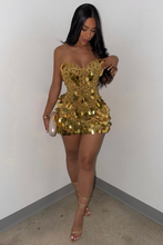 Load image into Gallery viewer, Gold Rhinestone Sequins Mini Dress