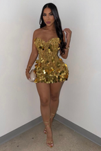 Load image into Gallery viewer, Gold Rhinestone Sequins Mini Dress