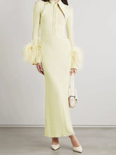 Load image into Gallery viewer, Elegant Feather Maxi Dress- Beige FancySticated