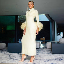 Load image into Gallery viewer, Elegant Feather Maxi Dress- Beige FancySticated