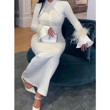 Load image into Gallery viewer, Elegant Feather Maxi Dress- Beige FancySticated