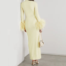 Load image into Gallery viewer, Elegant Feather Maxi Dress- Beige FancySticated
