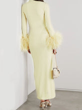 Load image into Gallery viewer, Elegant Feather Maxi Dress- Beige FancySticated