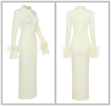 Load image into Gallery viewer, Elegant Feather Maxi Dress- Beige FancySticated