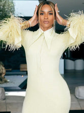 Load image into Gallery viewer, Elegant Feather Maxi Dress- Beige FancySticated