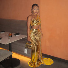 Load image into Gallery viewer, Gold Mirror Sequin Skirt Set