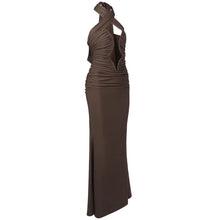 Load image into Gallery viewer, Brown Ruched Maxi Dress
