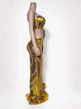 Load image into Gallery viewer, Gold Mirror Sequin Skirt Set
