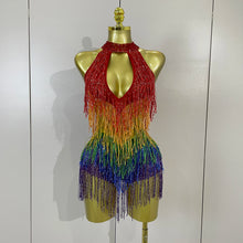 Load image into Gallery viewer, Rainbow Mesh Fringe Bodysuit