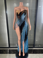 Load image into Gallery viewer, Two-Tone Tassel Mesh Maxi Dress