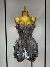 Load image into Gallery viewer, Silver Rhinestone Sequins Mini Dress
