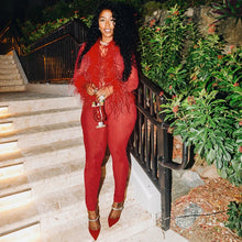 Load image into Gallery viewer, Fluffy Feather Mesh Pants Set