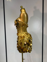 Load image into Gallery viewer, Gold Rhinestone Sequins Mini Dress