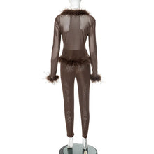 Load image into Gallery viewer, Fluffy Feather Mesh Pants Set