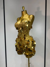 Load image into Gallery viewer, Gold Rhinestone Sequins Mini Dress