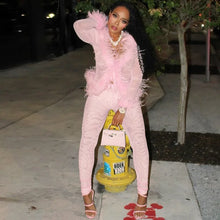 Load image into Gallery viewer, Fluffy Feather Mesh Pants Set