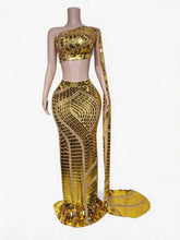Load image into Gallery viewer, Gold Mirror Sequin Skirt Set