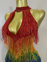 Load image into Gallery viewer, Rainbow Mesh Fringe Bodysuit