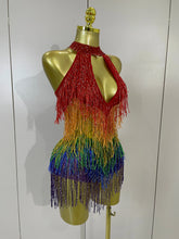Load image into Gallery viewer, Rainbow Mesh Fringe Bodysuit