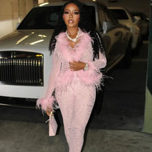 Load image into Gallery viewer, Fluffy Feather Mesh Pants Set
