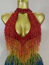 Load image into Gallery viewer, Rainbow Mesh Fringe Bodysuit