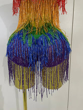 Load image into Gallery viewer, Rainbow Mesh Fringe Bodysuit