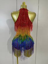 Load image into Gallery viewer, Rainbow Mesh Fringe Bodysuit
