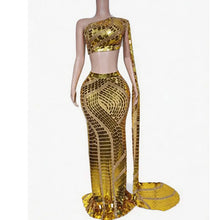 Load image into Gallery viewer, Gold Mirror Sequin Skirt Set