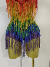 Load image into Gallery viewer, Rainbow Mesh Fringe Bodysuit
