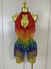Load image into Gallery viewer, Rainbow Mesh Fringe Bodysuit