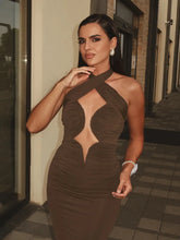 Load image into Gallery viewer, Brown Ruched Maxi Dress