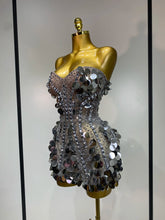 Load image into Gallery viewer, Silver Rhinestone Sequins Mini Dress