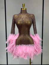 Load image into Gallery viewer, Abbi Mesh Feather Mini Dress