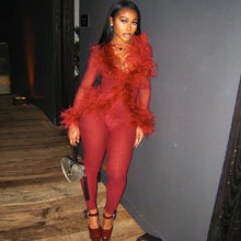 Load image into Gallery viewer, Fluffy Feather Mesh Pants Set