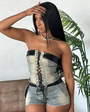 Load image into Gallery viewer, Tie Up Denim Short Set FancySticated