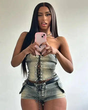 Load image into Gallery viewer, Tie Up Denim Short Set FancySticated