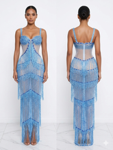 Load image into Gallery viewer, Charline Rhinestone Fringe Maxi Dress