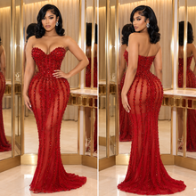 Load image into Gallery viewer, Red Fairy Mesh Maxi Dress