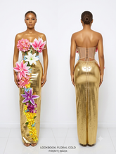 Load image into Gallery viewer, 3D Flower Golden Skirt Set