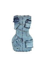Load image into Gallery viewer, 3D Pockets Denim Mini Dress FancySticated
