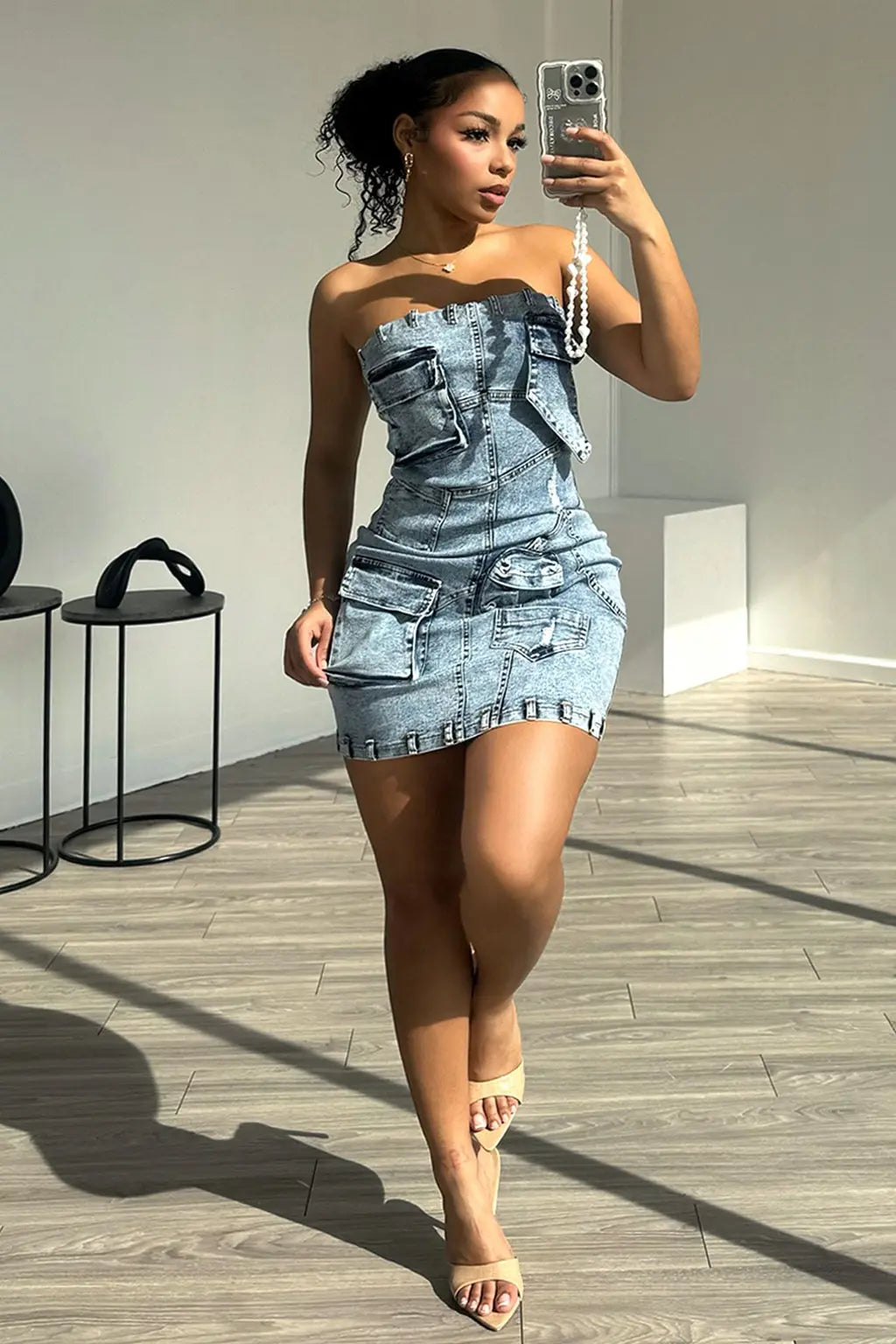 3D Pockets Denim Mini Dress FancySticated