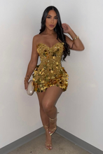 Load image into Gallery viewer, Gold Rhinestone Sequins Mini Dress

