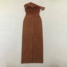 Load image into Gallery viewer, Brown One Shoulder Pleated Dress
