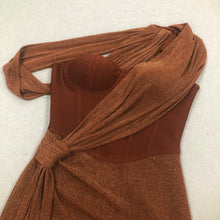 Load image into Gallery viewer, Brown One Shoulder Pleated Dress
