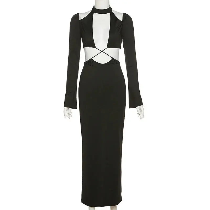 Aja Maxi Dress- Black FancySticated