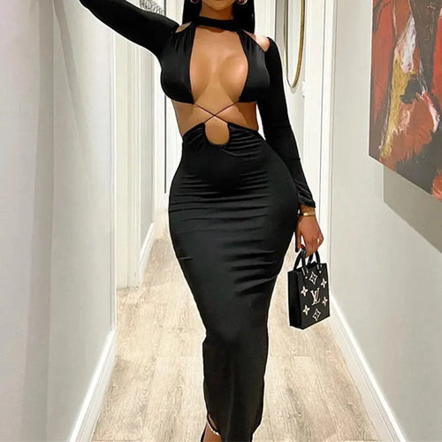 Aja Maxi Dress- Black FancySticated