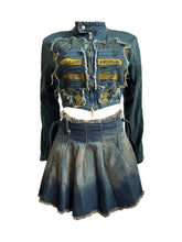 Load image into Gallery viewer, Aliya Pleated Denim Skirt Set FancySticated
