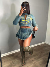Load image into Gallery viewer, Aliya Pleated Denim Skirt Set FancySticated
