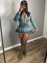 Load image into Gallery viewer, Aliya Pleated Denim Skirt Set FancySticated
