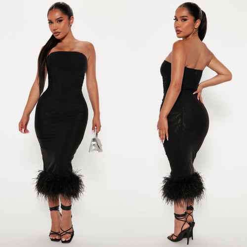 Black Feather Bandage Dress FancySticated